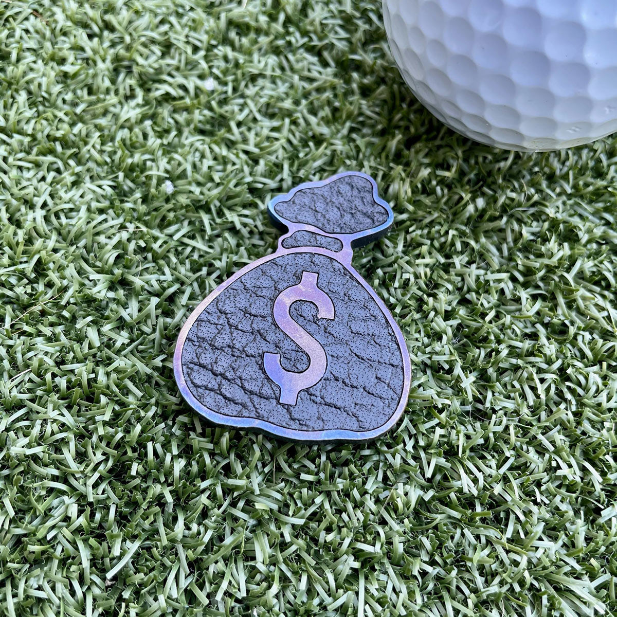 Money Bag Ball Marker - Torched Carbon Steel and Leather